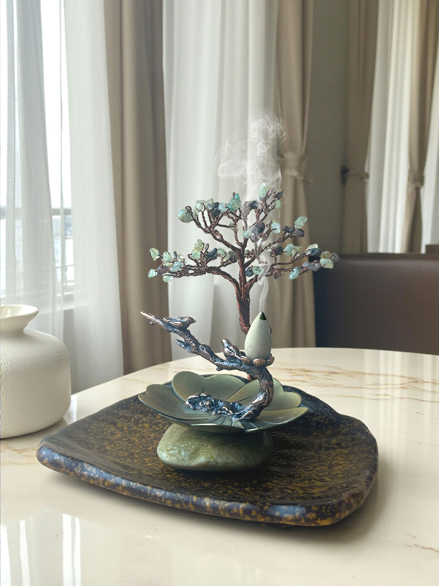 Elegant Copper Censer on Ceramic Base