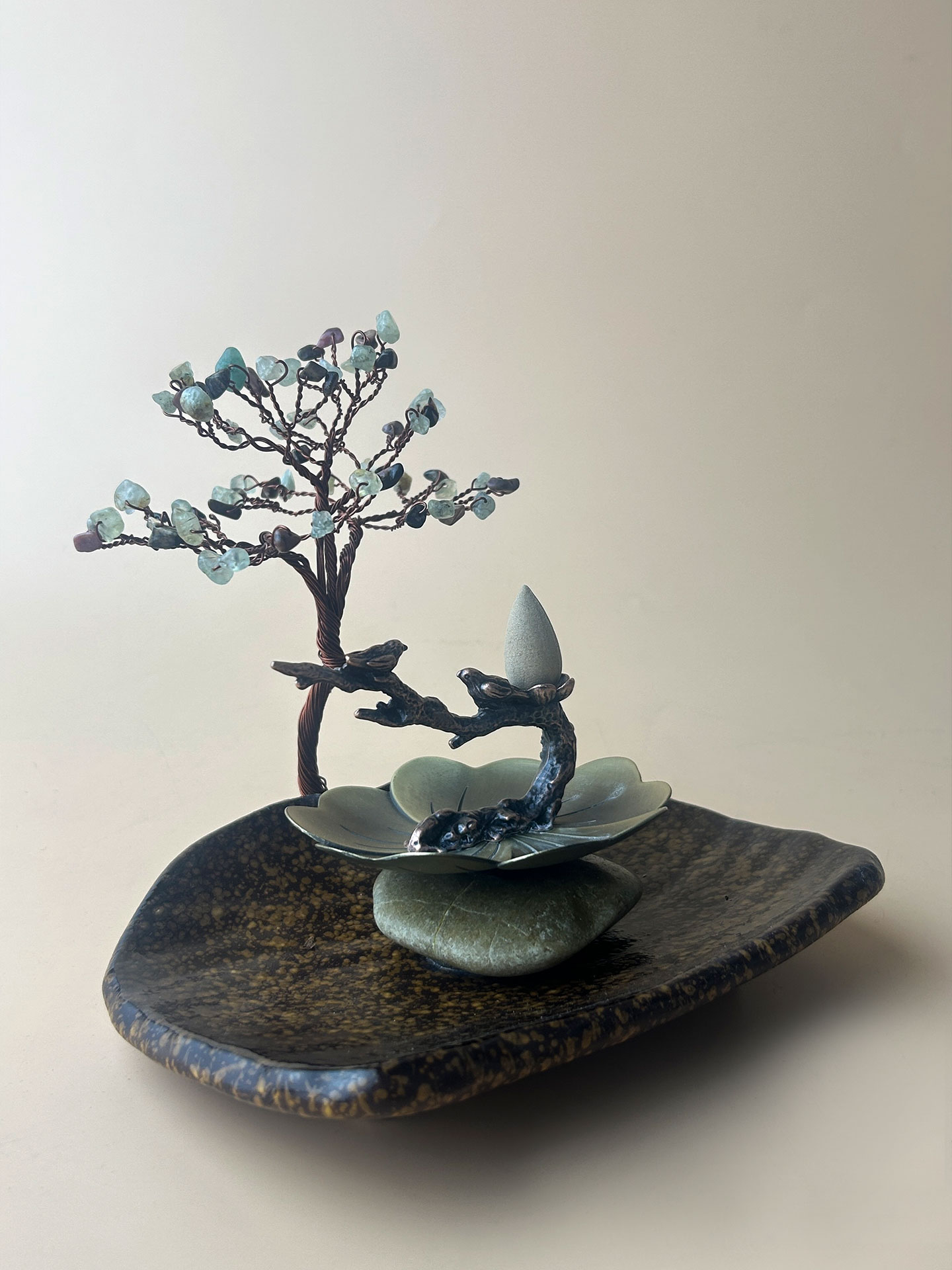 Elegant Copper Censer on Ceramic Base