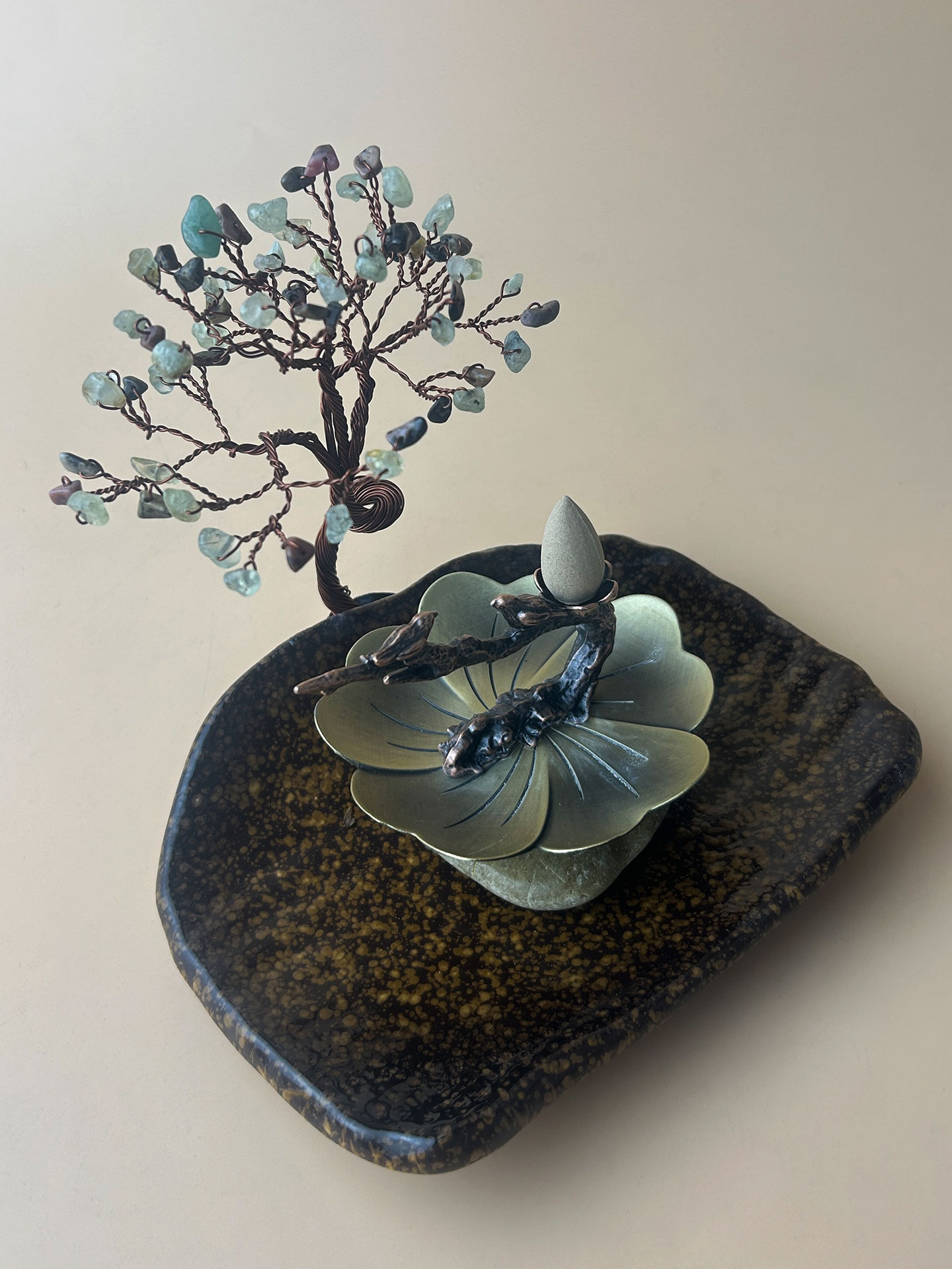 Elegant Copper Censer on Ceramic Base